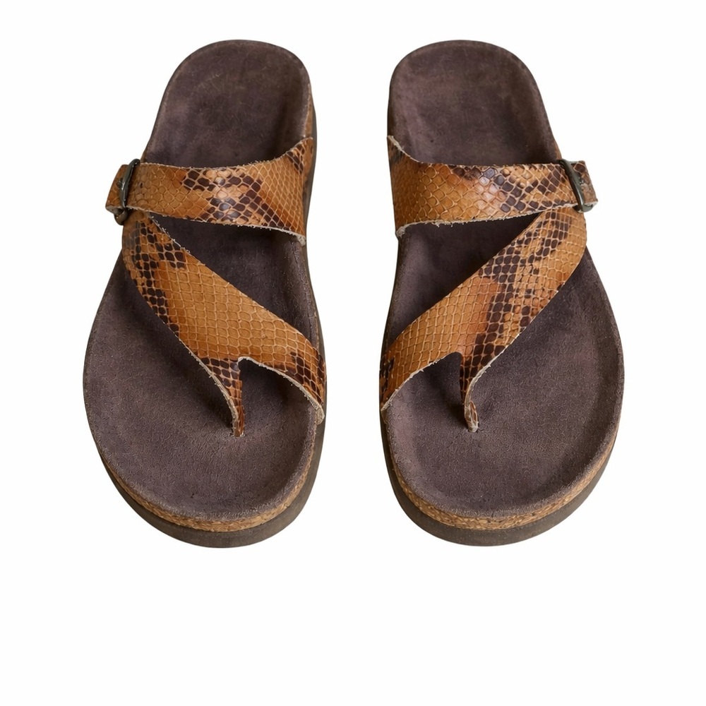 Mephisto Helen Cork Snake Print Leather Sandal Size 38